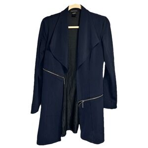 Eva Varro Barcelona Jacket Womens Medium Navy Zipper Open Collared Preppy Career